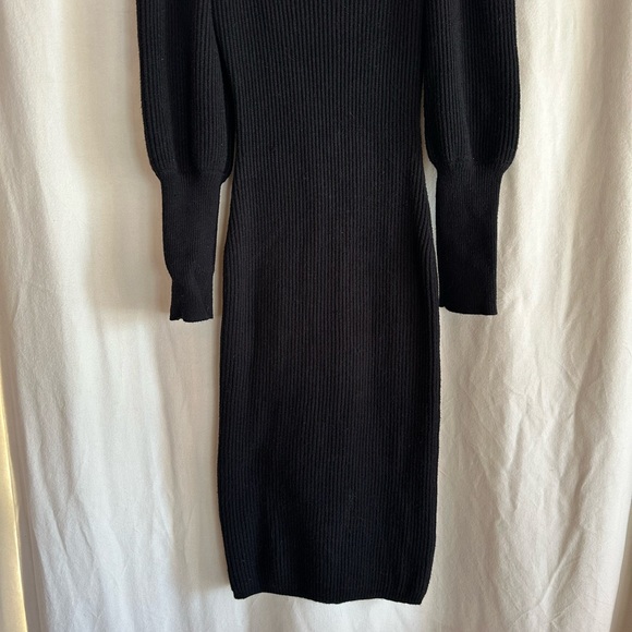 Excellent Condition, ASTR Black Ribbed Sweater Dress Puff Shoulders, Size M - Picture 7 of 13